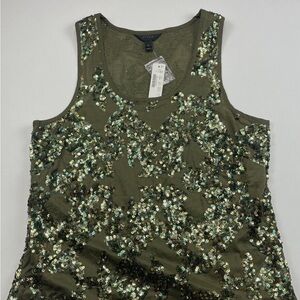 J. Crew Womens Tank Size 8 Olive Green Sequin Iridescent Scoop Neck